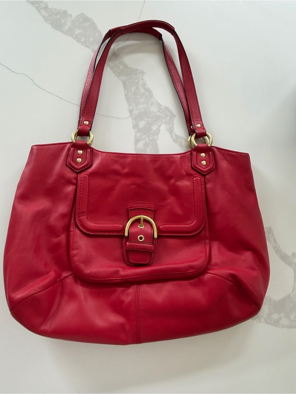 Coach Campbell Belle Red Leather Carryall Bag Satchel F24861 Y2K